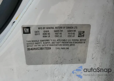 2011 Buick Regal Cxl из США, поврежденный, VIN 2G4GR5EC3B9175304